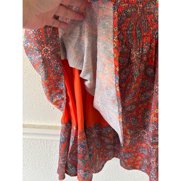 THML Womens Satin Red Paisley Floral Print Smocked Waist Dress Size L - Picture 11 of 11